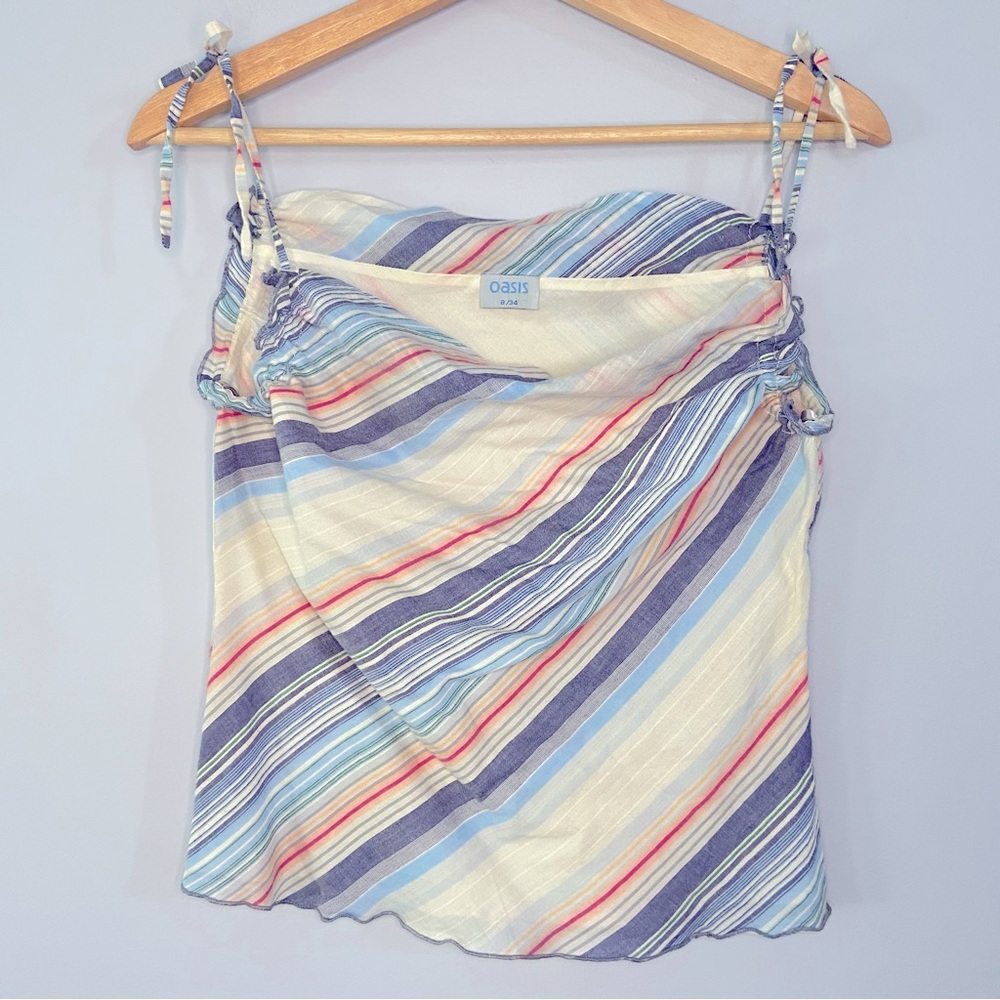 OASIS blue red striped adjustable tie shoulder cami